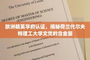 荷兰代尔夫特理工，欧洲精英学府认证下的黄金文凭之路